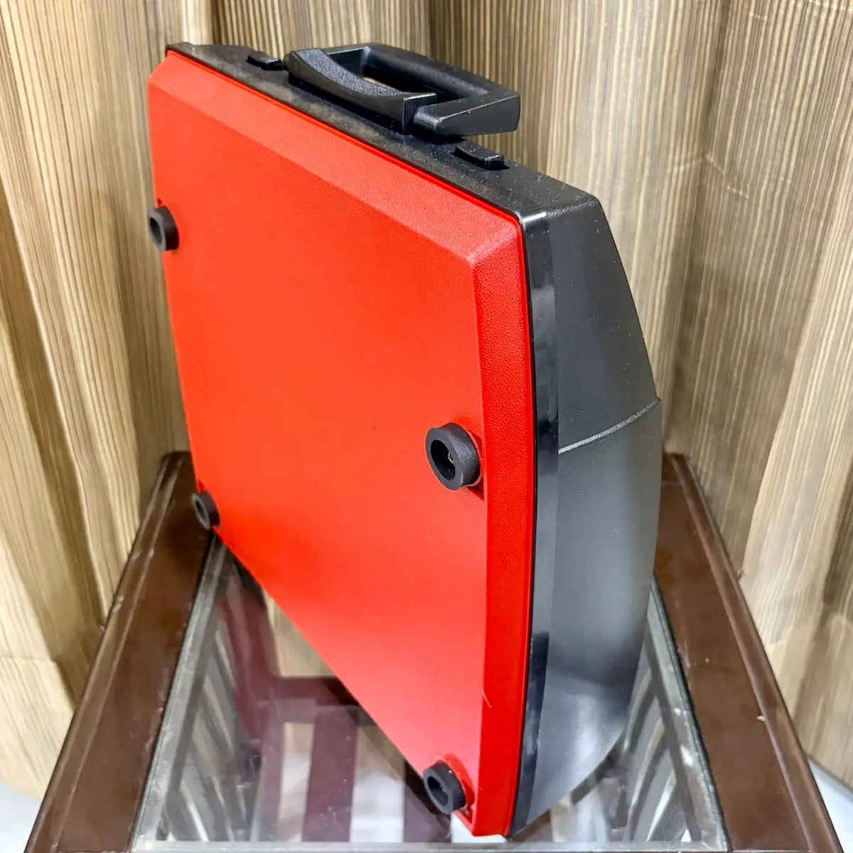 Brother Young Elite 513 vintage manual typewriter in its carrying case, showing the compact design of this red portable machine | RR Typewriter Mart