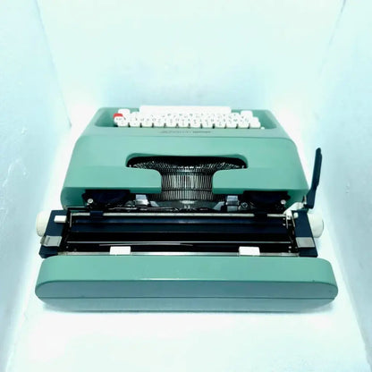 Olivetti Lettera 35 British Green Keyboard Close-Up, Retro Vintage Collectible Typewriter