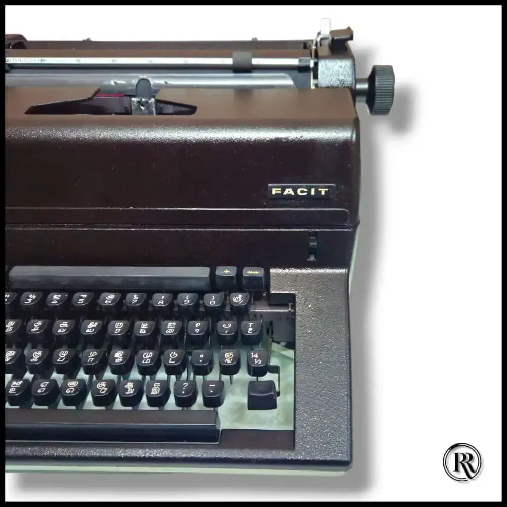 Facit Tamil keyboard close-up showing original Tamil typeface, Manual Facit Typewriter at RR Typewriter Mart