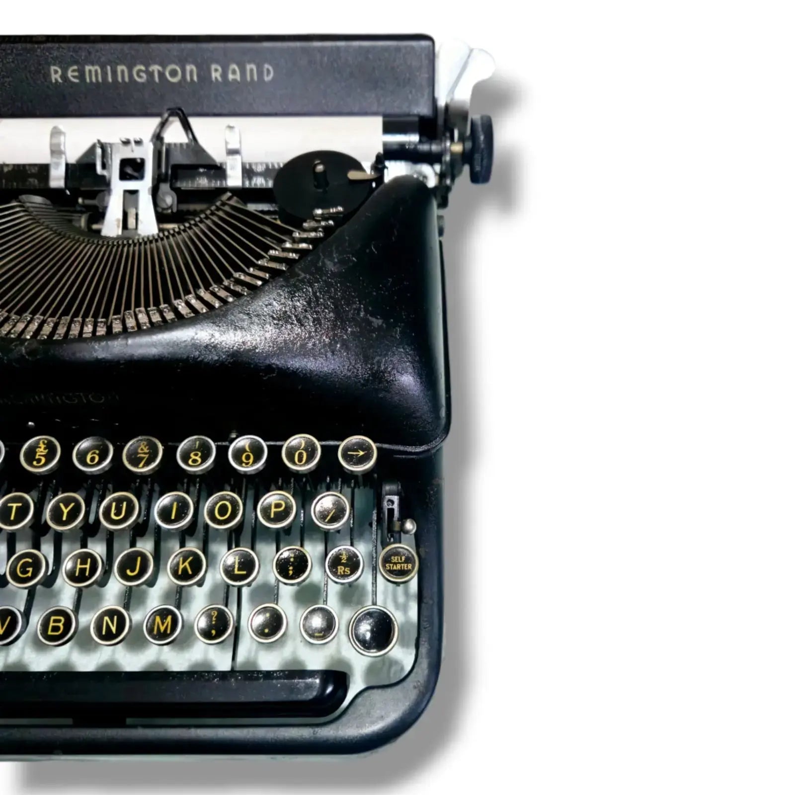 Right side close-up of Remington Rand Deluxe Model 5 Manual English Typewriter from RR Typewriter Mart