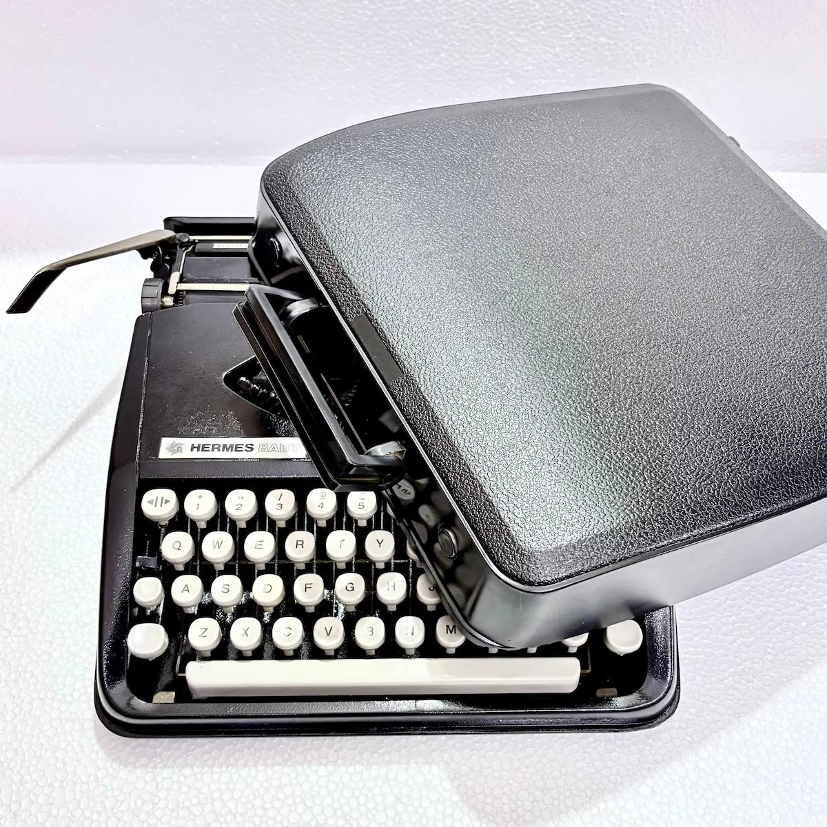 Hermes Baby Black Shadow portable typewriter, vintage manual typing machine, RR Typewriter Mart for collectors