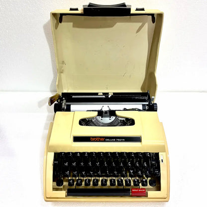 Brother Deluxe 750TR Arabic typewriter with cream body, black Arabic keyboard and hard case, restored by RR Typewriter Mart in India