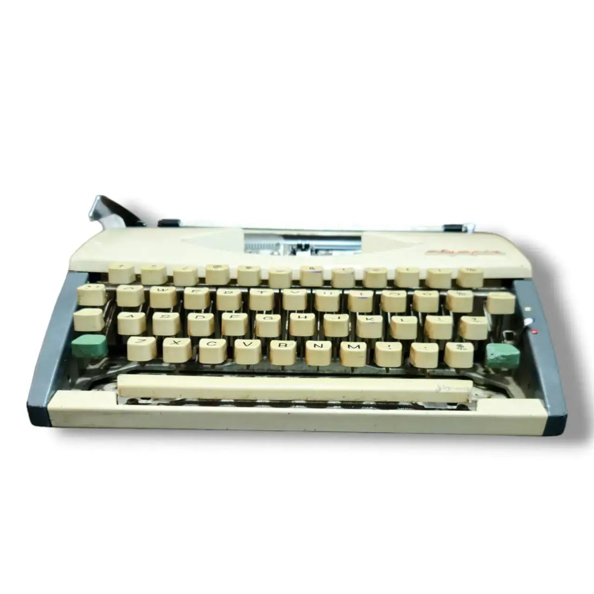 Low profile Olympia portable typing machine with compact keyboard from RR Typewriter Mart typewriter store