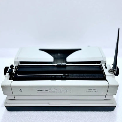 Rear view of Erika English Typewriter with platen and carriage, photographed for RR Typewriter Mart
