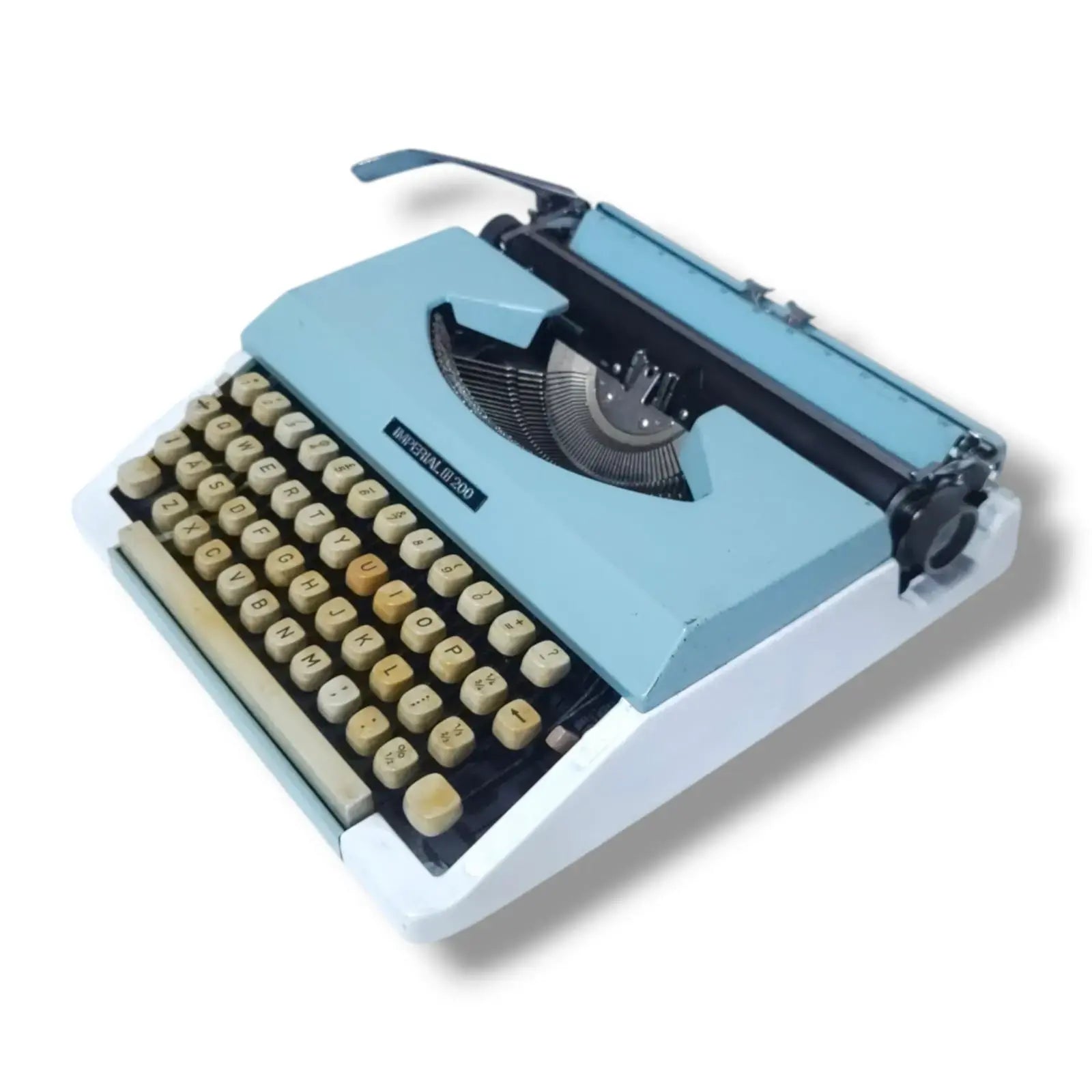 Powder Blue Imperial typing machine portable manual English typewriter from RR Typewriter Mart