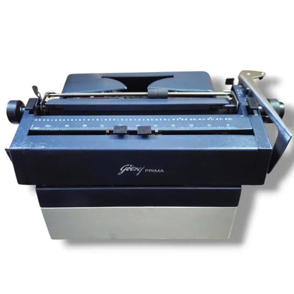 Rear view Godrej English Typewriter showing carriage, manual English typing machine from RR Typewriter Mart