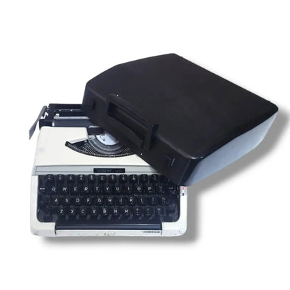Brother 210 ivory white typewriter with original black carry case, imported Japanese manual typing machine for writers