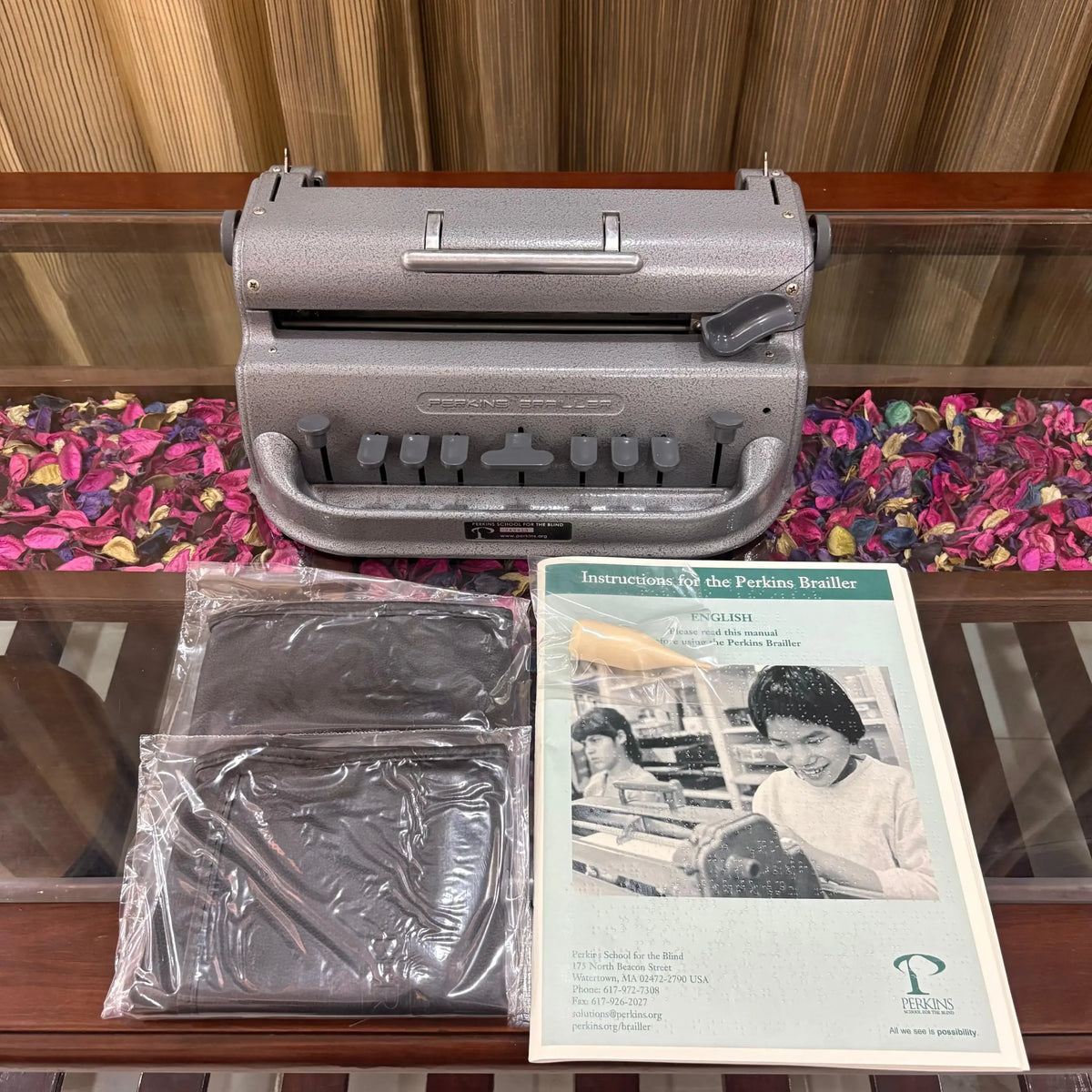 Perkins Braille Typewriter with original manual and cover, Braille typing machine by RR Typewriter Mart