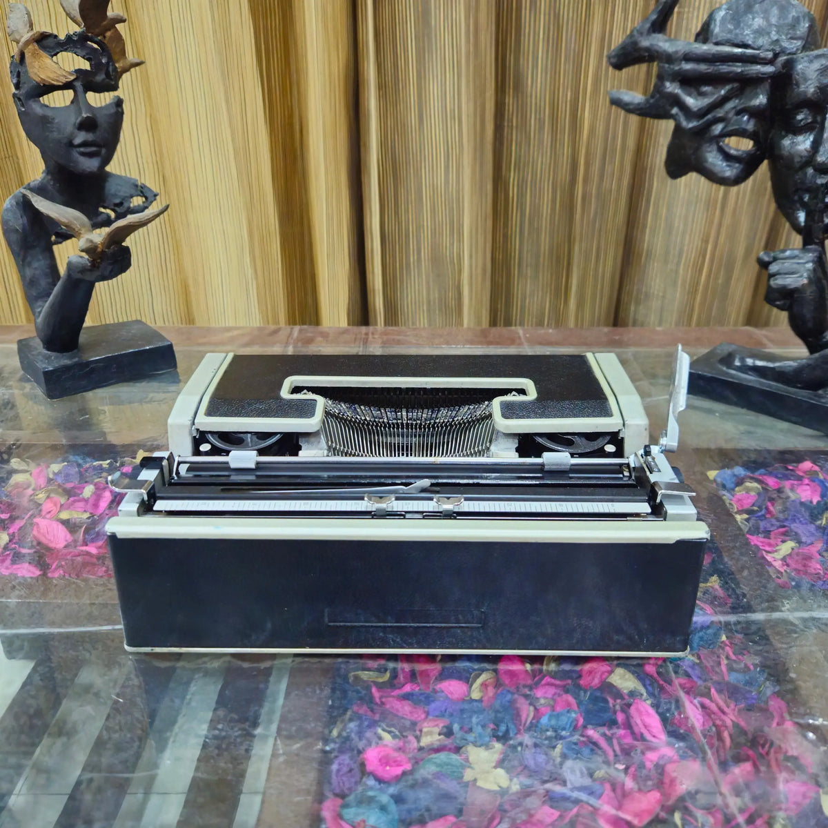 Rear view of Olivetti typewriter highlighting portable design and clean mechanics, restored by RR Typewriter Mart