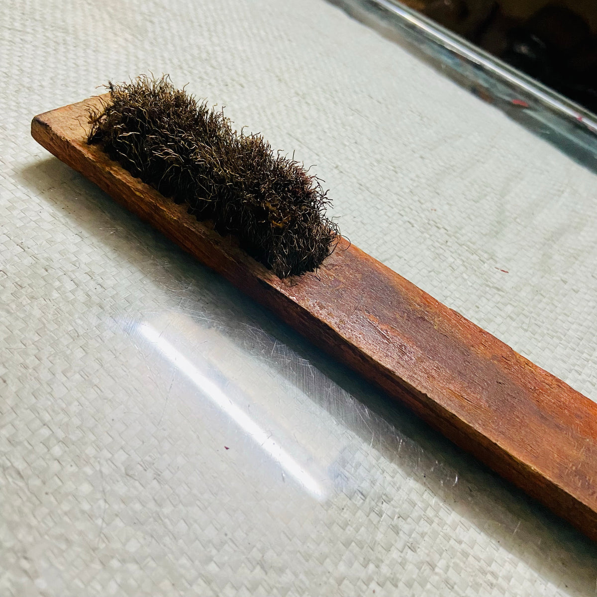 Typewriter restoration tool with brass bristles and wooden handle RR Typewriter Mart