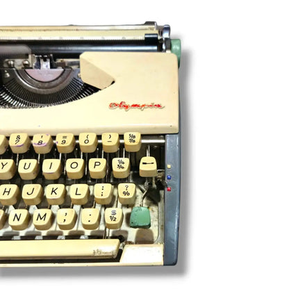 Olympia Typewriter logo and keys close-up on vintage manual English typewriter for collectors and writers
