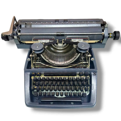 Open body Godrej Prima Hindi typewriter showing internal metal typing mechanism