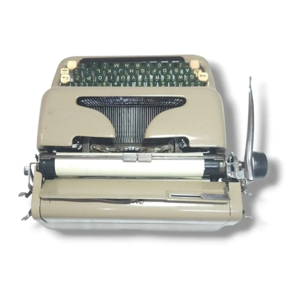Rear view of beige Zeta typing machine, imported typewriter at RR Typewriter Mart India