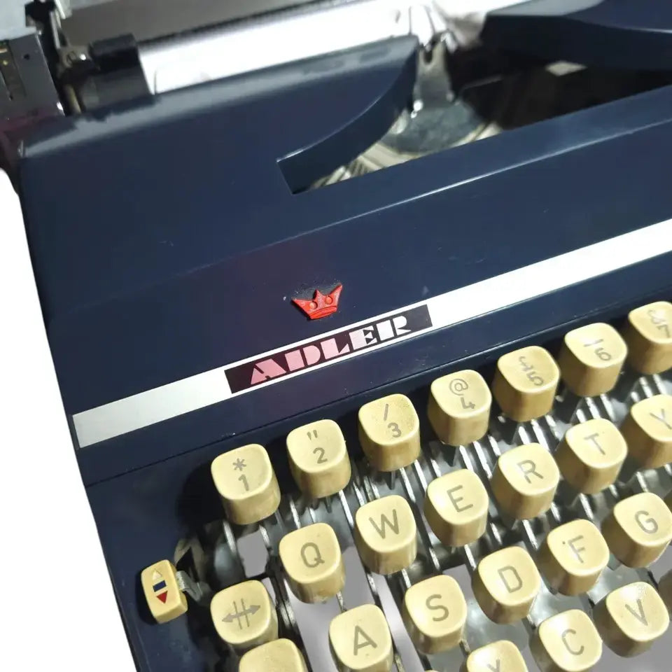 Adler Gabriele 35 blue German typewriter with cream keys at RR Typewriter Mart typewriter store