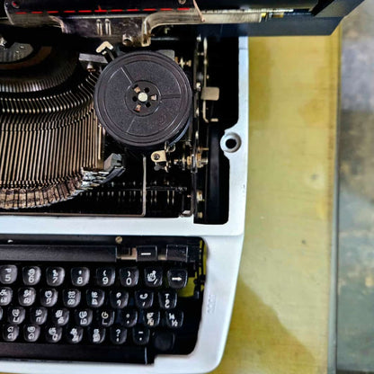 Close-up Godrej Tamil Typing machine keys and ribbon area, Typewriter Store RR Typewriter Mart