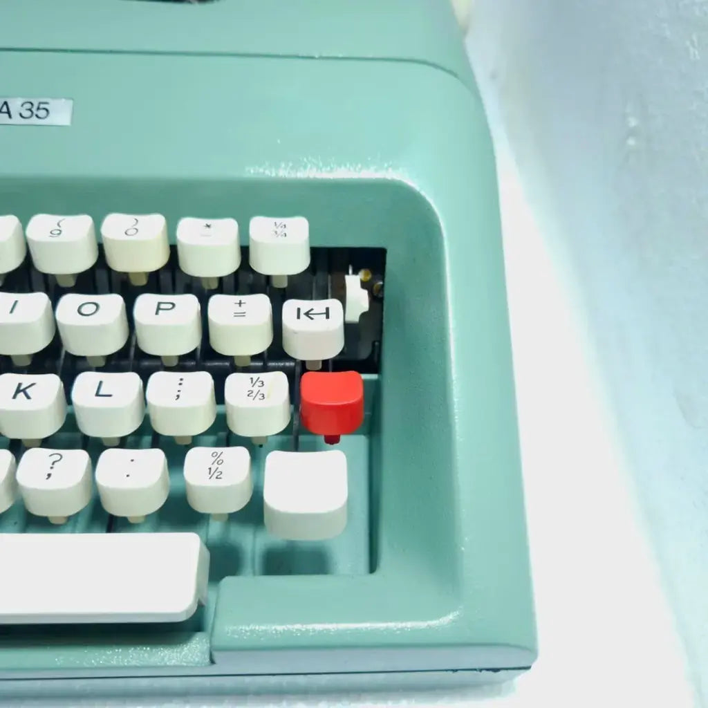 Olivetti Lettera 35 British Green Typewriter with Custom Wooden Box and Free Accessories