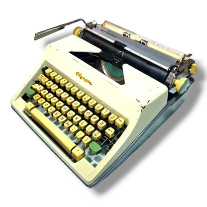 Olympia SM portable typewriter angled view with original keyboard for smooth typing in India