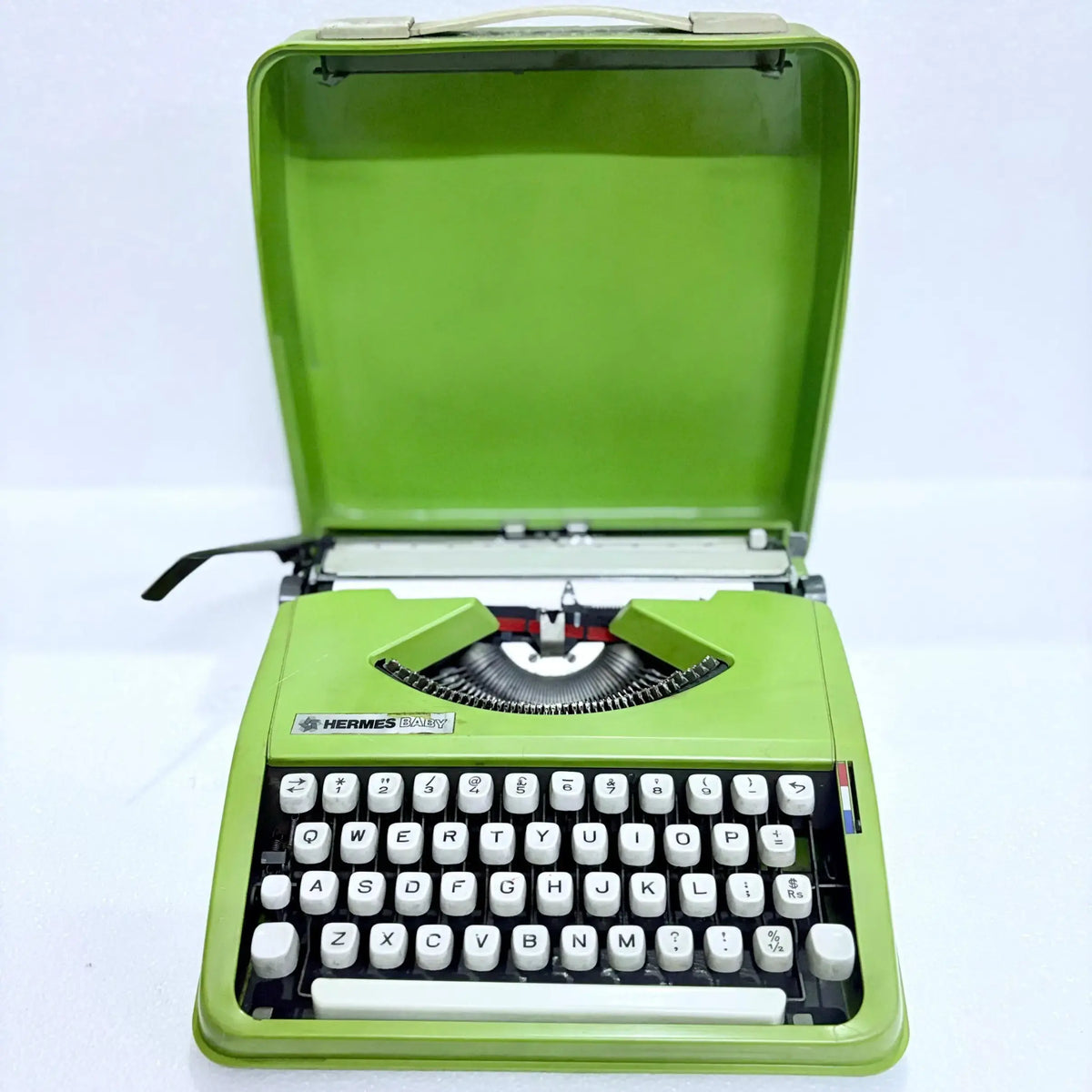 Original script typeface Hermes Baby typewriter mint condition pistachio green from RR Typewriter Mart