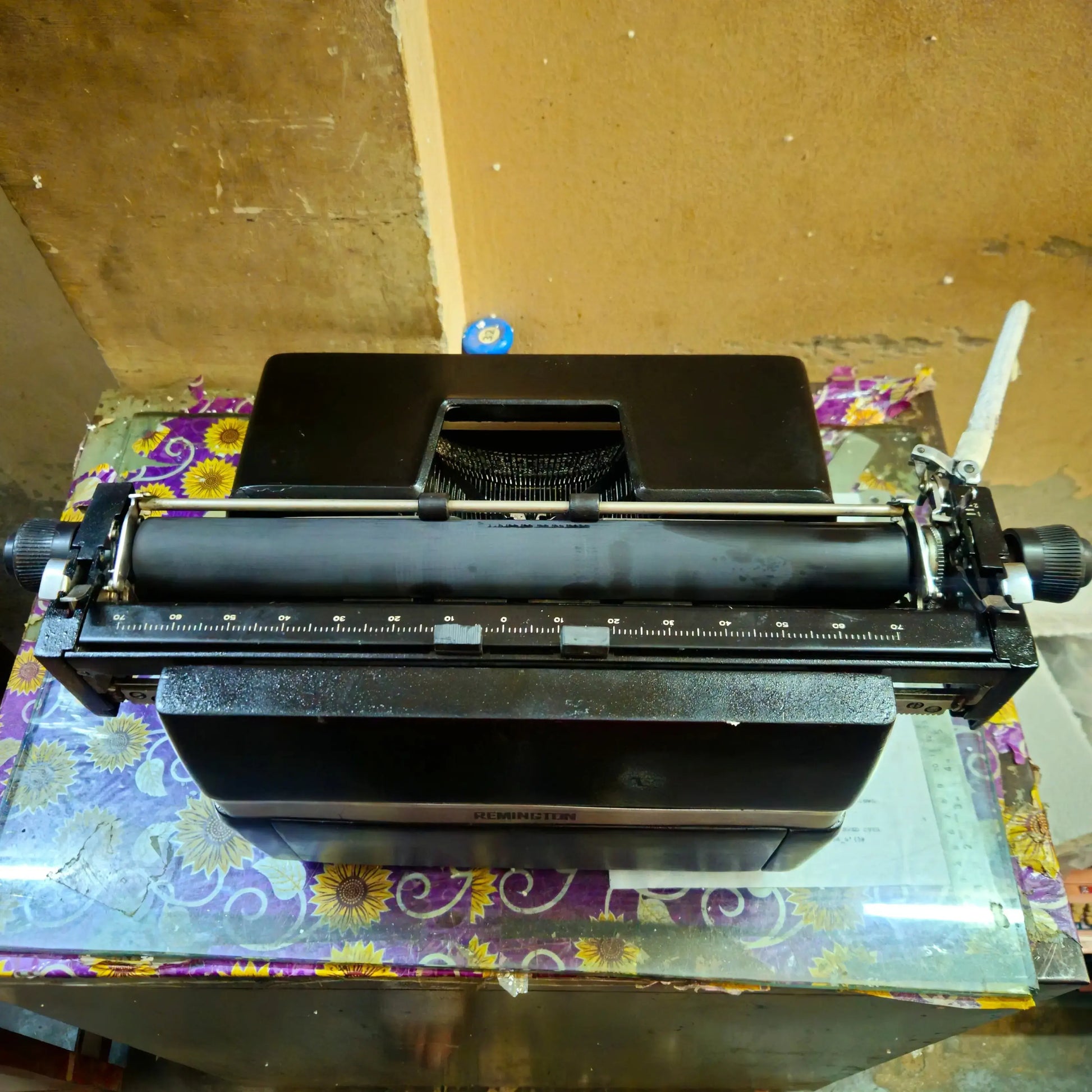 Rear view of Remington Hindi Typewriter carriage and platen, restored by RR Typewriter Mart