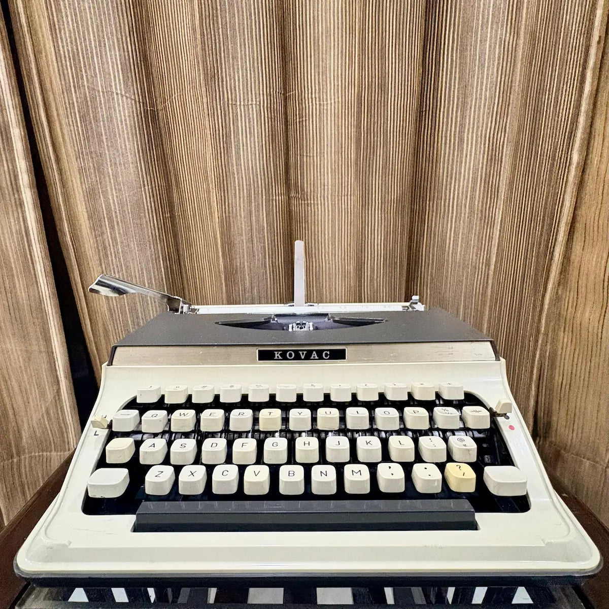 Buy Kovac M-101A portable typewriter featuring original factory grey and white colours and mint unused condition | RR Typewriter Mart