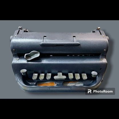 Front view of restored Perkins Braille Typewriter in factory finish, manual braille typewriter from RR Typewriter Mart
