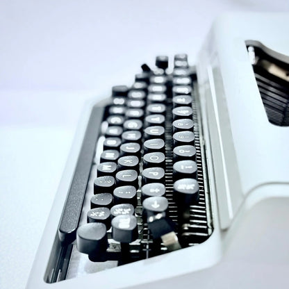 Close view of keys on Erika Typewriter, a portable manual typewriter available from RR Typewriter Mart
