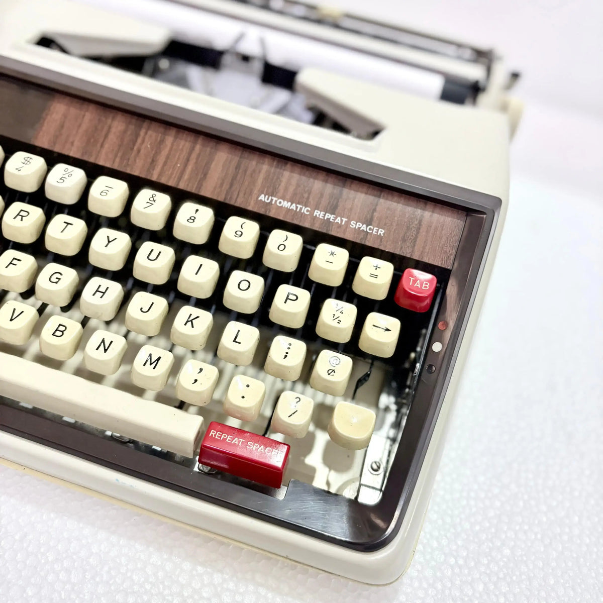 Close-up of Brother typewriter keys with automatic repeat spacer, manual portable typewriter at fair price