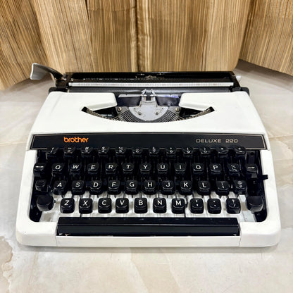 Brother Deluxe 220 Pearl White typewriter, portable mechanical typewriter with QWERTY keyboard by RR Typewriter Mart in India