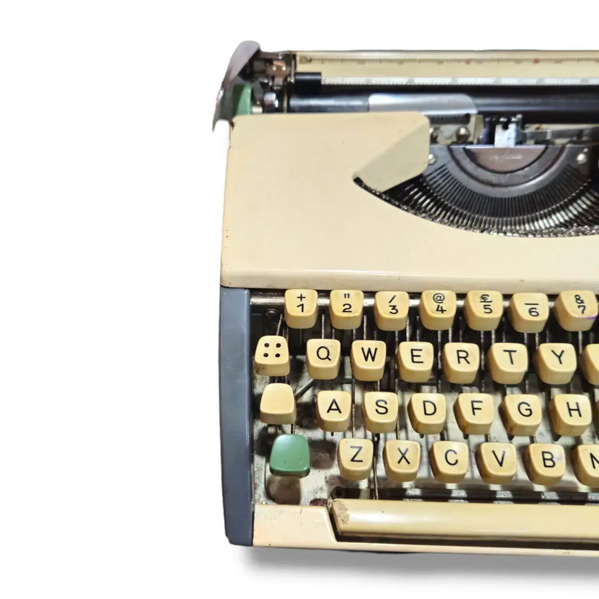 Left keyboard close-up of Olympia manual English typewriter sold by trusted portable typewriter shop