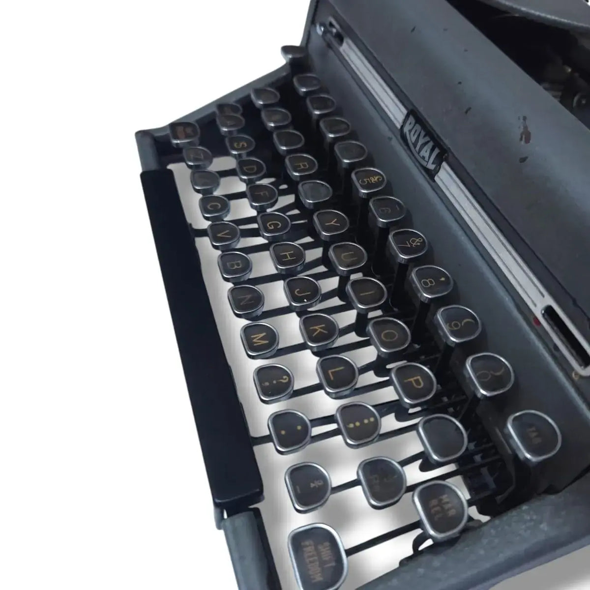 Close-up Royal portable typewriter keyboard – manual English typing machine by typewriter shop India