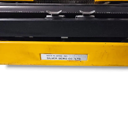 Close-up Silver Reed serial plate made in Japan, trusted typewriter seller RR Typewriter Mart