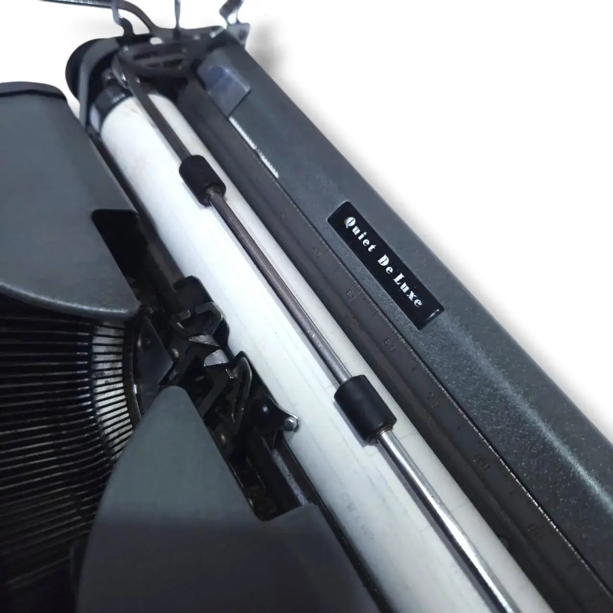 Quiet De Luxe badge close-up on Royal portable typewriter – imported typing machine seller India