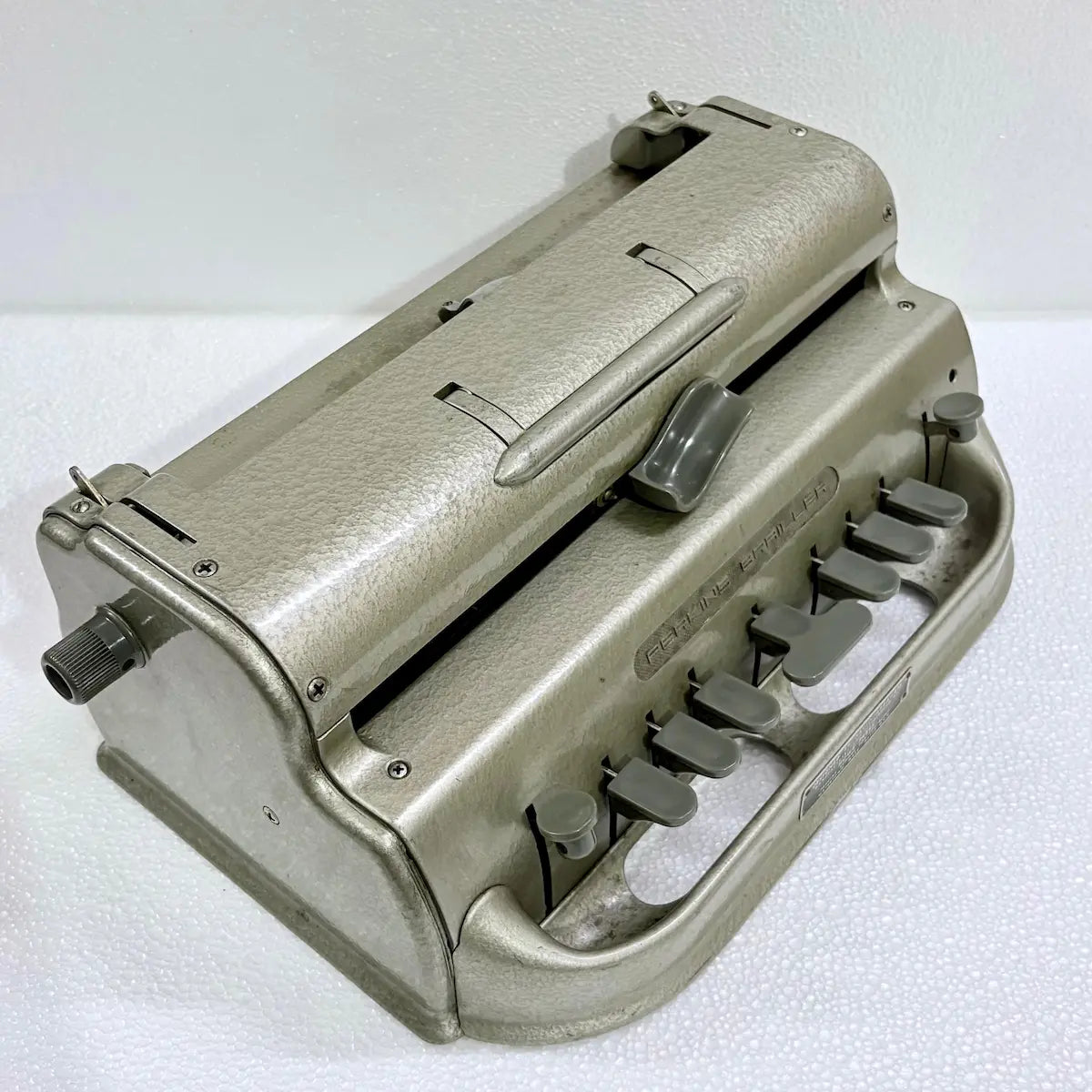 Perkins Braille Typewriter in India with gold-toned original paint, manual keys and durable metal body, supplied by RR Typewriter Mart