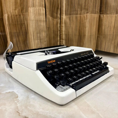 Brother 220 Deluxe Pearl White typewriter, vintage portable typewriter with mechanical typing action from RR Typewriter Mart India
