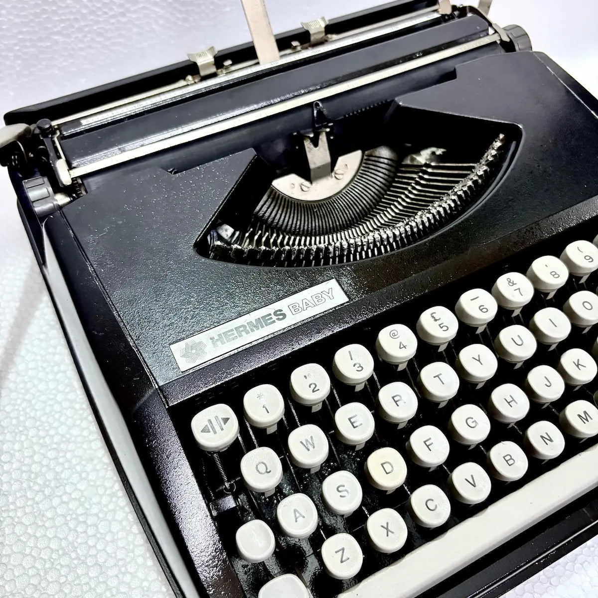 Hermes Baby Black Shadow typewriter black body, ivory keyboard, vintage typing machine, RR Typewriter Mart online