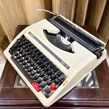 Clover 1200 TF portable typing machine, cream case and black mechanical keys, genuine manual typewriter India